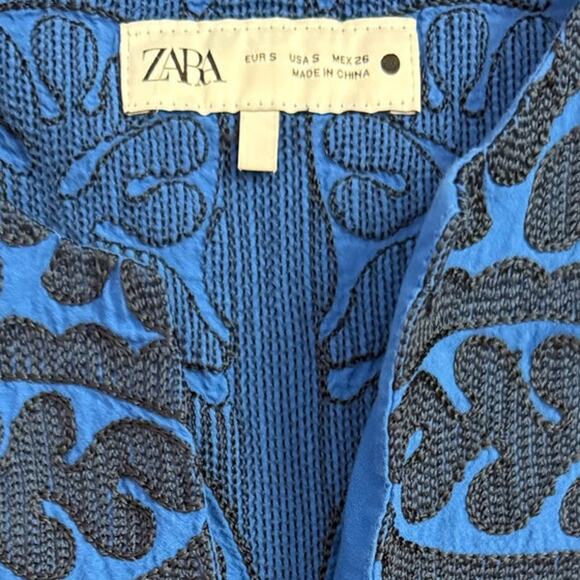 Zara Embroidered Fit & Flare Mini Dress Blue Size Small - Picture 10 of 10